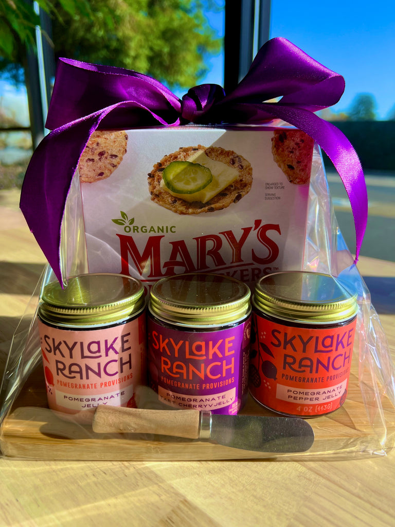 Pomegranate Jelly 3 Pack Gift Basket With Mary's Gone Crackers